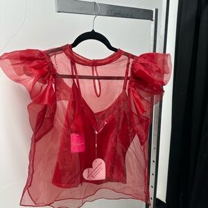 Buddy Love Red Sheer Blouse
